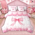 thumbnail image 1 of Manfei Girly Pink Ribbon 7 Pieces Bedding Comforter Set for Kids, Cute Cartoon Bow-tie Full Bedding Set, Princess Bowknot Style Reversible Fitted Sheet Flat Sheet, Breathable Home Decor, 1 of 7