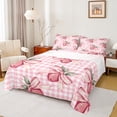 thumbnail image 1 of Manfei Girly Pink Strawberry Full Size Sheets for Child, Kawaii Ribbon Fruit Bed Sheets, Dreamy Square Buffalo Sheet Sets, Microfiber Bedroom Decor, 4pcs, 1 of 7