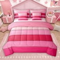 thumbnail image 1 of Manfei Girly Pink Stripes 7 Pieces Bedding Comforter Set for Female, Modern Abstract Ombre Full Bedding Set, Chic Artwork Reversible Fitted Sheet Flat Sheet, Lightweight Room Decor, 1 of 8