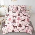 thumbnail image 1 of Manfei Girly Pink Tree Twin Bedding Sets 7-Piece, Christmas Deer Snowflake Bedding Comforter Set, Teen Boy Girl Kid Reversible Sheet Sets, Lightweight Room Decor, 1 of 7