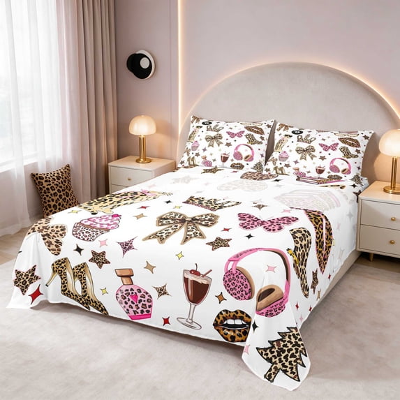 Manfei Glamour Icon Collage Bed Sheets, Fashion Doodle Fun Full Size ...