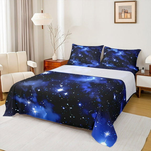 Manfei Glitter Galaxy Bed Sheets Queen, Psychedelic Starry Sky Queen Sheet Sets, Dreamy Cartoon Bedding Sets Queen Size, Breathable Room Decoration, 4pcs