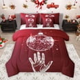 thumbnail image 1 of Homewish Glitter Maroon Disco Ball Twin Bedding Sets 7-Piece, Cartoon Hand Print Bedding Comforter Set, Modern Fashion Style Reversible Sheet Sets, Ultra Soft Bedroom Decor, 1 of 7