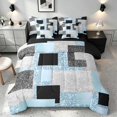 thumbnail image 1 of Manfei Glitter Plaid Print Full Size Bedding Sets, Bling Geometric Full Size Bed in a Bag, Blue, Black and Silver, Black Reversible 7-Piece, 1 of 6