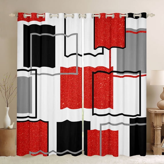 Manfei Glitter Red Square Blackout Curtains Set of 2 (52x84 Each),Contemporary Simple Art Curtain