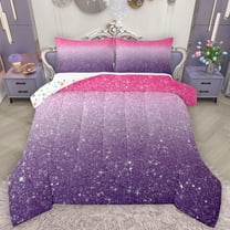 Manfei Glitter Stars Print Bedding Comforter Set, Pink Purple Sequin Print Twin Comforter Sets, Dreamy Galaxy Rainbow Reversible Bedding Set, Lightweight Room Decor, 2-Piece