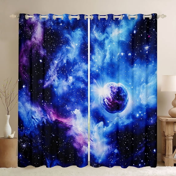 Manfei Glowing Cosmic Planet Blackout Curtains Set of 2 (52x84 Each),Sparkling Interstellar Nebulae Print Curtain