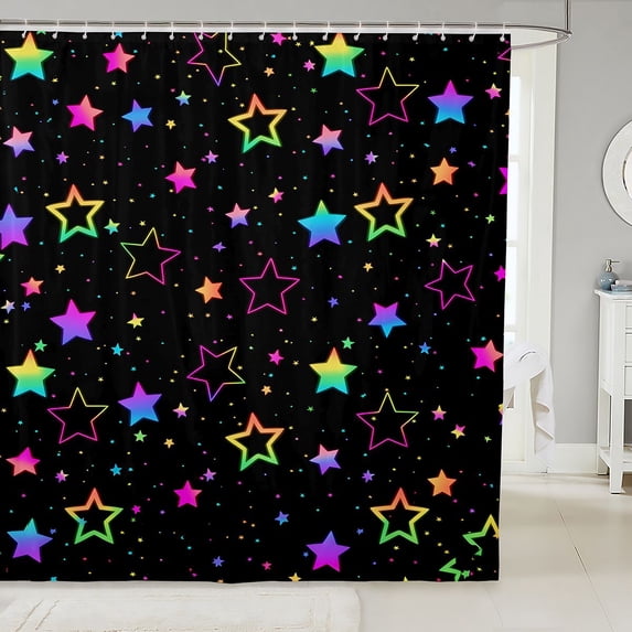 Manfei Glowing Gradient Stars Shower Curtain 72Wx72L,Sprinkle Print Bathroom Curtain,Black