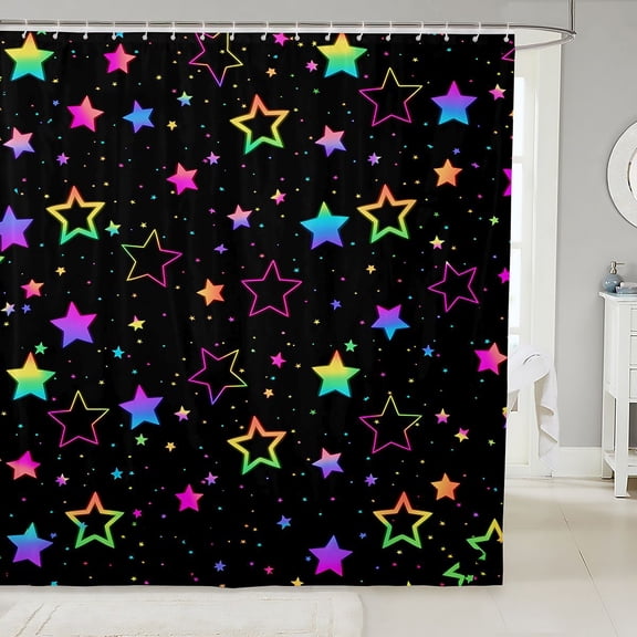 Manfei Glowing Gradient Stars Shower Curtain 72Wx72L,Sprinkle Print Bathroom Curtain,Black
