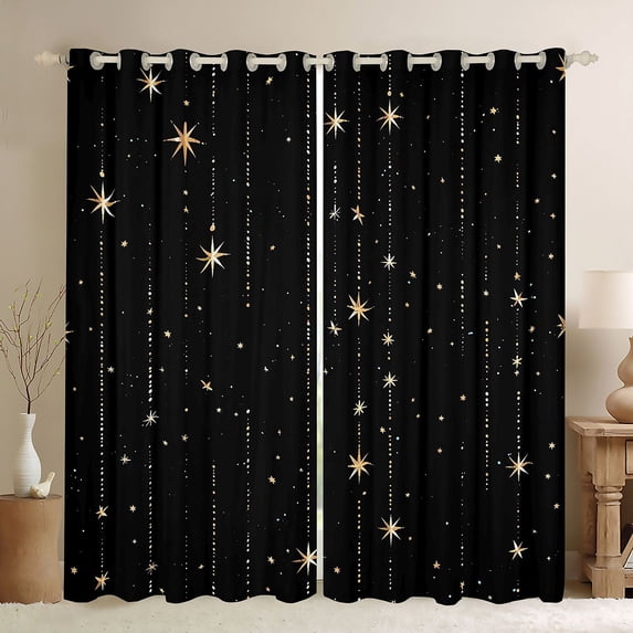 Manfei Glowing Stars Blackout Curtains,Sprinkle Print Window Curtains Pack of 2 (38x45 Each),Black Gold