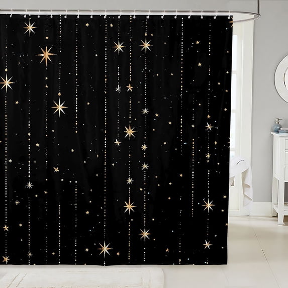 Manfei Glowing Stars Shower Curtain 72Wx72L,Sprinkle Print Bathroom Curtain,Black Gold