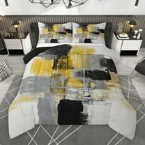 Manfei Gold Artwork Bedding Comforter Set for Adult, Square Abstract Twin Comforter Sets, Vintage Oil Printing Reversible Bedding Set, Luxury Bedroom Decor, 2-Piece