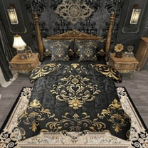 Manfei Gold Baroque Damask 7pcs Bedding Twin Size, Hippie Flower Floral Comforter Sets with Sheets, Vintage Victorian Bed Set, Breathable Bedroom Decorative