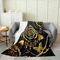 thumbnail image 1 of Manfei Gold Black Rose Throw Blanket for Couch 40x50 for Girls Women, Bohemian Damask Pearl Plush Blanket, Butterfly Flannel Throw, Lightweight Room Decorative, 1 of 6