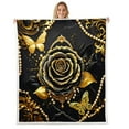 thumbnail image 1 of Manfei Gold Black Rose Throw Blanket for Couch 90x90 for Girls Women, Bohemian Damask Pearl Plush Blanket, Butterfly Fleece Throw, Lightweight Room Decorative, 1 of 8