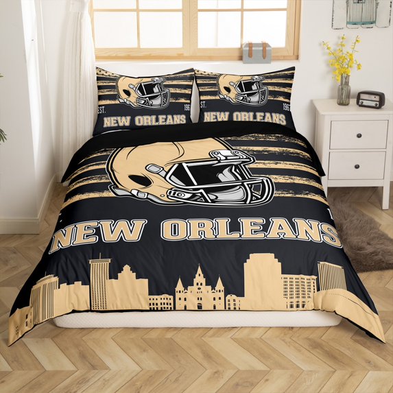 Manfei Gold Rugby Helmet Comforter Cover Full,Football Sport City Bedding Full Size,Boys Ball Game Bedroom Set For Boys Kids,Super Cozy Room Decor Reversible(No Comforter),3-Piece