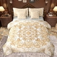 thumbnail image 1 of Manfei Gold Tribal Damask Bedding Comforter Set 7pcs for Women, Pastel Bohemian Flower King Bedding Sets, Western Old Fashion Reversible Bed Sheets, Ultra Soft Bedroom Decor, 1 of 7