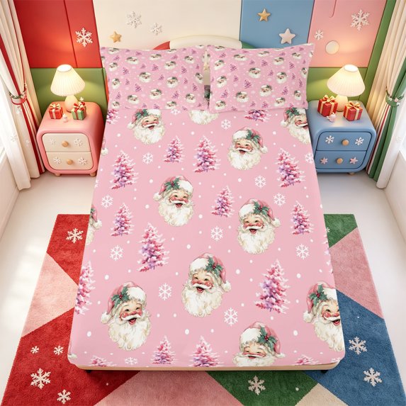 Manfei Golden Animals Fitted Sheet Queen,Festive Christmas Candy Cane Bedding,3-Piece,1 Fitted Sheet and 2 Pillowcases