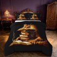 thumbnail image 1 of Manfei Golden Dragon Animals King Size Comforter Sets,Vintage Book Comforters King Size,Black Orange,Black Reversible,3 Pieces,1 Comforter and 2 Pillowcases, 1 of 7