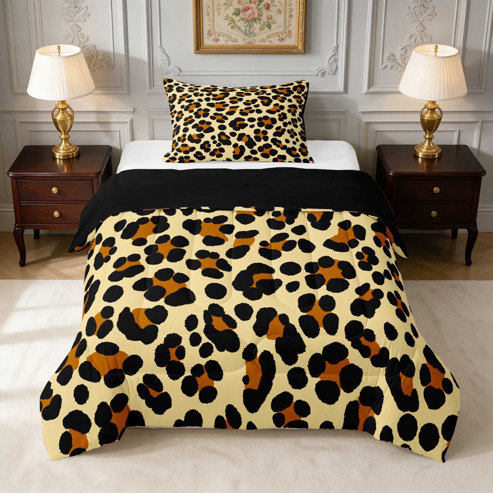 Manfei Golden Leopard Twin Comforter Sets, Yellow Orange Wild Bedding ...