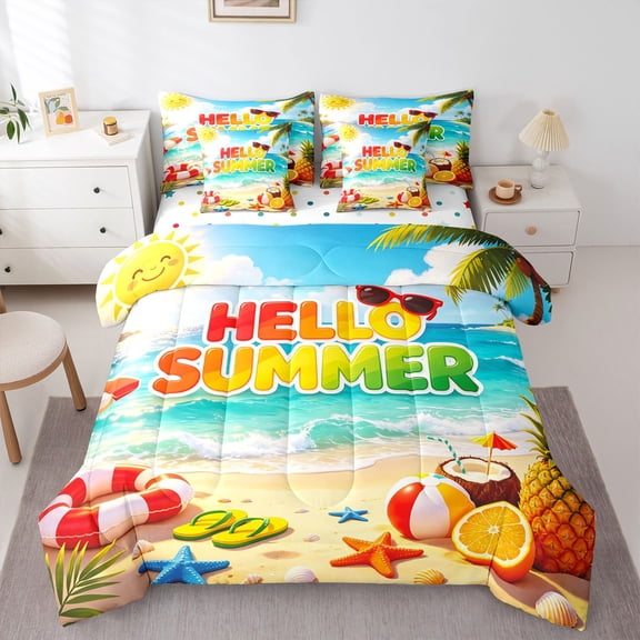 Manfei Golden Sand 7-Piece Twin Bedding,Cute Letter Print Bedding Comforter Set,Multicolor,Polkadot Reversible
