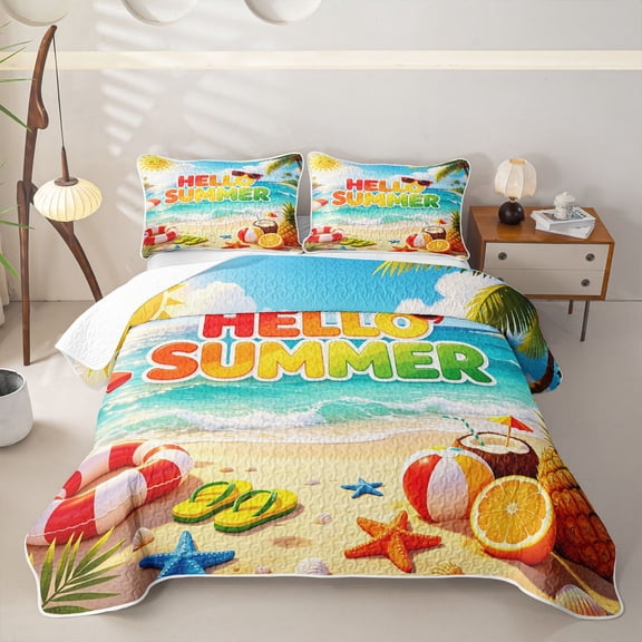 Manfei Golden Sand Bed Spread Queen,Cute Letter Print Queen Coverlet Set,Multicolor,3-Piece