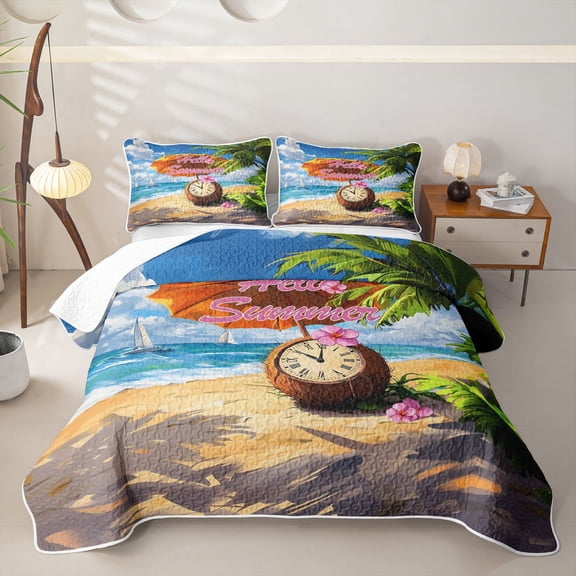 Manfei Golden Sand Bed Spread Queen,Fun Holiday Style Queen Coverlet Set,Blue Yellow,3-Piece