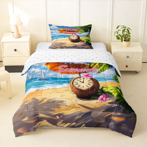 Manfei Golden Sand Twin Comforter Sets,Fun Holiday Style Bedding Set,Blue Yellow,Reversible,2-Piece,1 Comforter and 1 Pillowcase
