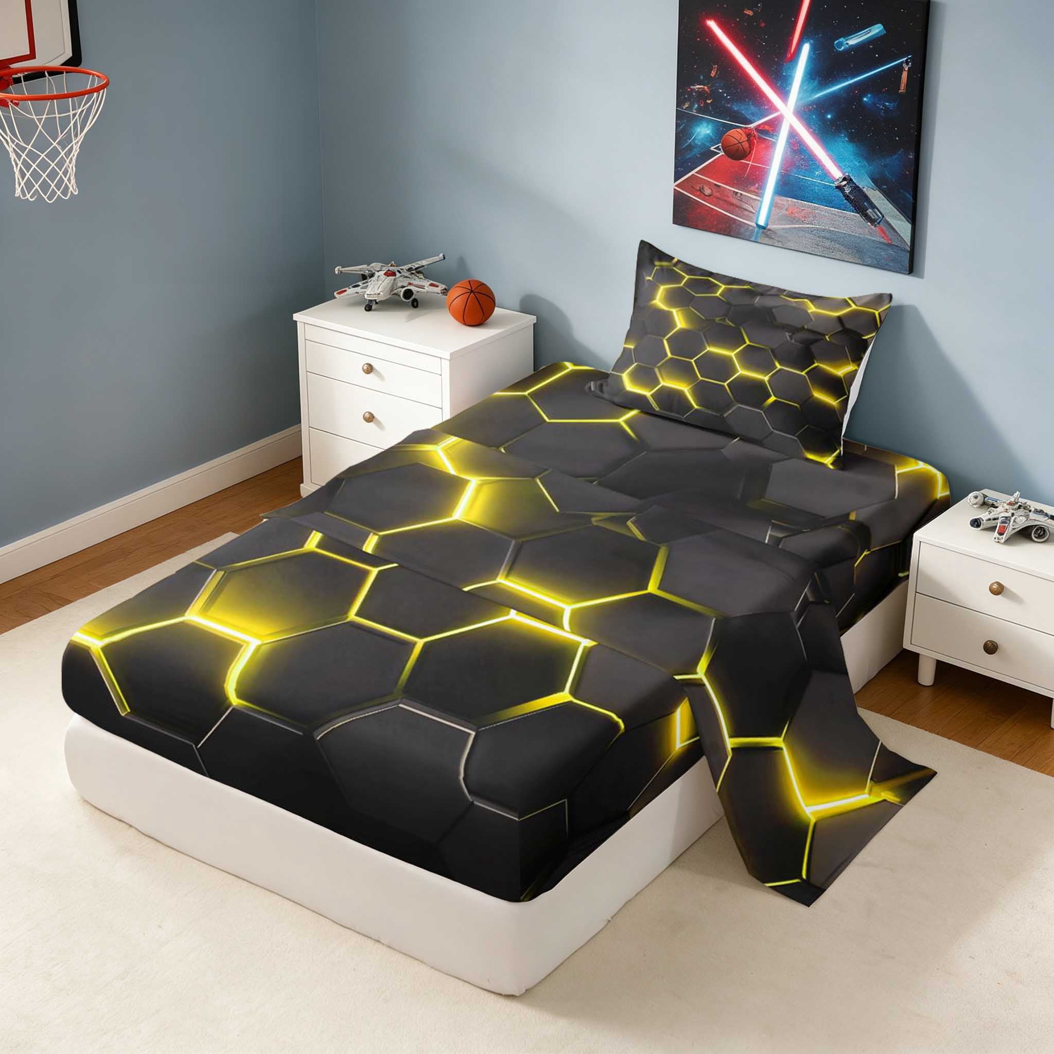 Manfei Golden Yellow Hexagon Twin Sheets, Sunny Neon Tile Bedding 3pcs ...