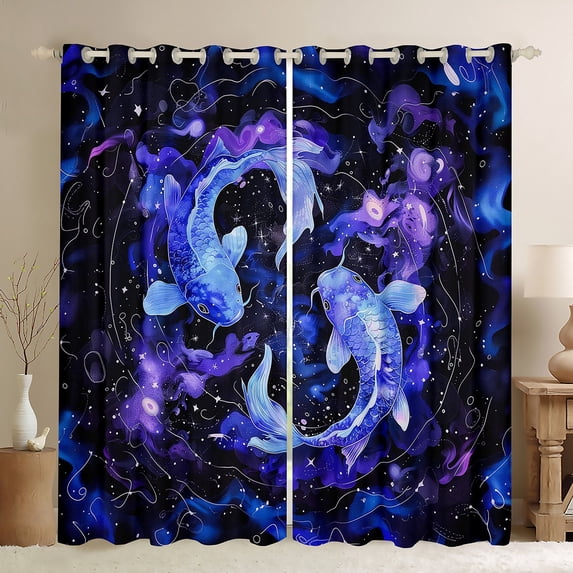Manfei Goldfish Black Out Curtains,Constellation Horoscope Curtains Pack of 2 (42x63 Each),Purple Blue Ombre Bedroom Curtains For Girls Boys,Luxury Bedroom Decor