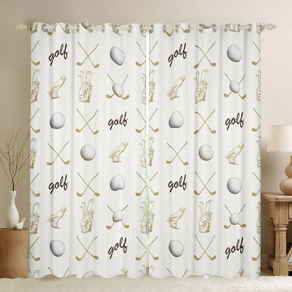 Manfei Golf Ball Gamer Curtains Pack of 2 (42x84 Each),Sport Theme Curtains Blackout,White Brown Bedroom Curtains For Teens,Super Cozy Room Decor