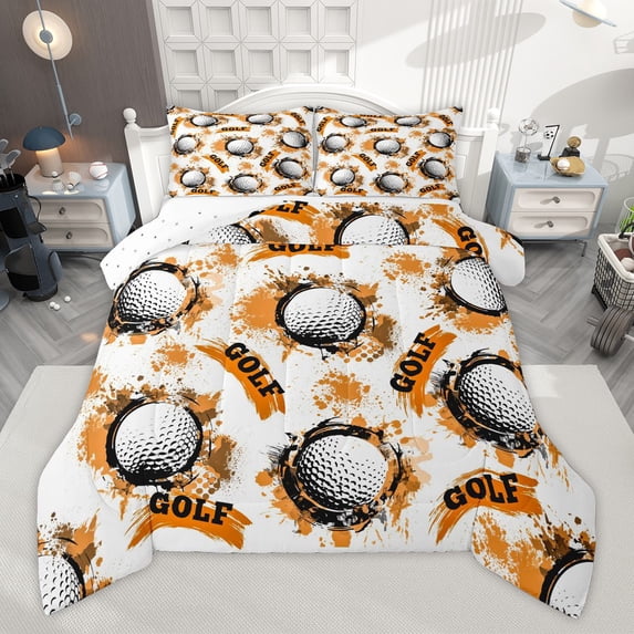Manfei Golf Print 3-Piece Full Size Comforter Sets for Children Kids Boys,Watercolor Splash Bedding Comforter Set,Sport Theme Lightweight Bedding Sets,Luxury Bedroom Decor,Reversible