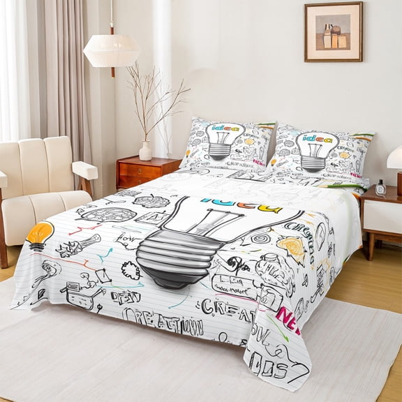 Manfei Good Ideas Twin Sheet Set,Education Knowledge,White Black,3-Piece Microfiber