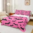 thumbnail image 1 of Manfei Gothic Bat Print Sheet Set Twin, Deep Pink Bed Sheets Set Twin Size, Cartoon Halloween Twin Sheet Sets, Breathable Bedroom Decorative, 3pcs, 1 of 7