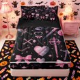thumbnail image 1 of Manfei Gothic Bow Skull Zipper Twin Comforter Sets with Fitted Sheet and 2 Pillowcases, Halloween Romantic Love Heart Zipper Bedding Set, Black Pink Purple,Black Reversible,4 Pieces, 1 of 6