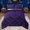 thumbnail image 1 of Manfei Gothic Damask Queen Comforter Set,Boho Exotic Style Bedding Sets,Purple Black Bedding Comforter Set For Boys Girls,Luxury Bedroom Decor Reversible,3 Pieces, 1 of 8