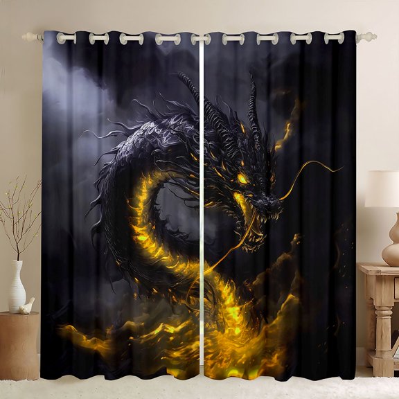 Manfei Gothic Dark Dragon Animals Blackout Curtains,Retro Wildlife Window Curtains Pack of 2 (38x45 Each),Black Purple