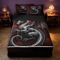 thumbnail image 1 of Manfei Gothic Dragon Animals Zipper Full Size Comforter Sets with Fitted Sheet and 2 Pillowcases,Vintage Rose Flowers Zipper Bedding Set,Red Black,Black Reversible,4pcs, 1 of 8