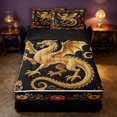 thumbnail image 1 of Manfei Gothic Dragon Animals Zipper Twin Comforter Sets with Fitted Sheet and 2 Pillowcases,Vintage Floral Rose Zipper Bedding Set,Brown Orange,Black Reversible,4pcs, 1 of 8