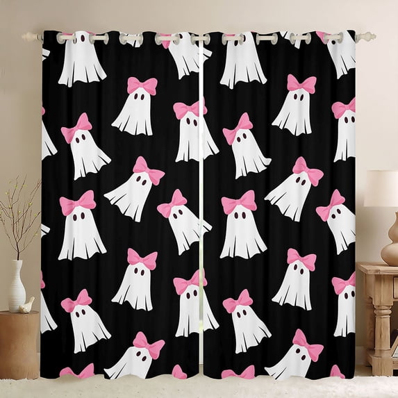 Manfei Gothic Halloween Blackout Curtains Set of 2 (52x84 Each),Cute Bowtie Ghosts Curtain,Black