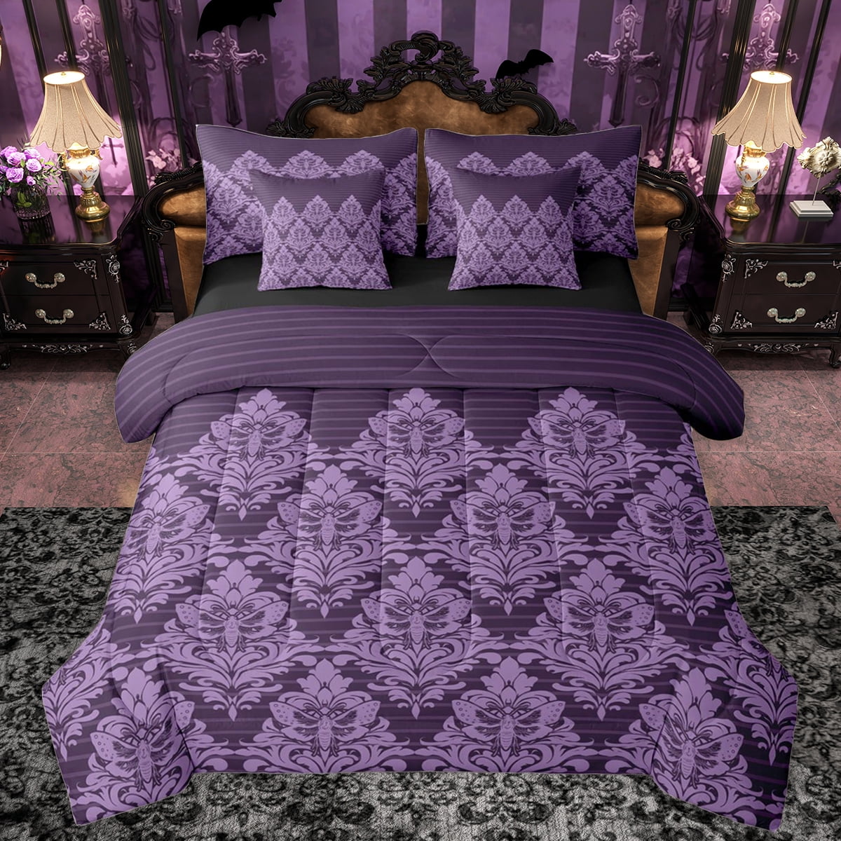 Flyff Rgothic Set Manfei Gothic Moth 7pcs Bedding Comforter Set,Rustic Victorian Floral ...