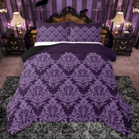 Manfei Gothic Moth Bedding Comforter Set,Rustic Victorian Floral Twin Comforter Sets,Boho Exotic Style Bedding Set For Girls Boys,Super Cozy Room Decor Reversible,2 Pieces