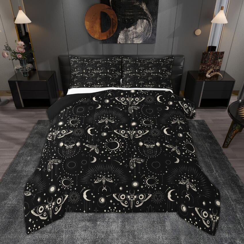 Manfei Gothic Moth Full Size Comforter Sets, Galaxy Moon Stars Bedding ...