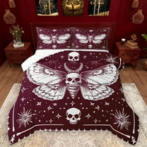 Manfei Gothic Skeleton Moth Bedding Comforter Set,Boho bohemian Theme Twin Comforter Sets,Red White Bedding Set For Men Women,Ultra Soft Home Decor Reversible,2-Piece