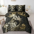 thumbnail image 1 of Manfei Gothic Skull Bedding Comforter Set 7pcs,Gold Crown Full Bedding Set,Spooky Skeleton Fitted Sheet Flat Sheet,Breathable Room Decoration Reversible, 1 of 7