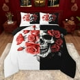 thumbnail image 1 of Manfei Gothic Skull Bedding Comforter Set,Romantic Rose Flowers Twin Comforter Sets,Red White Black Bedding Set For Girls Boys,Ultra Soft Home Decor Reversible,2pcs, 1 of 8
