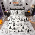 thumbnail image 1 of Manfei Gothic Skull Ghost 7 Pieces Bedding Comforter Set,Black Bats Full Bedding Set,Spooky Halloween Fitted Sheet Flat Sheet For Boy Girl,Ultra Soft Home Decor Reversible, 1 of 8