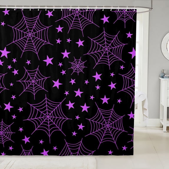 Manfei Gothic Spider Web Print Shower Curtain 72Wx78L,Moon Halloween Bath Curtain