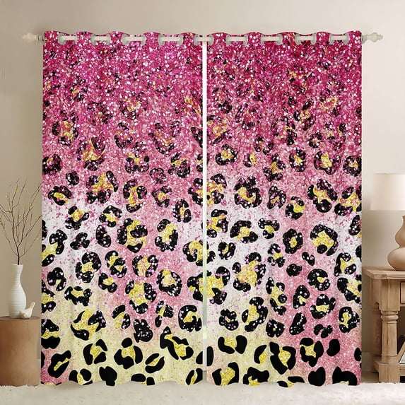 Manfei Gradient Bling Glitter Black Out Curtains for Children Teens Female,Cheetah Leopard Print Curtains Pack of 2 (42x63 Each),Dreamy Princess Bedroom Curtains,Super Cozy Room Decor