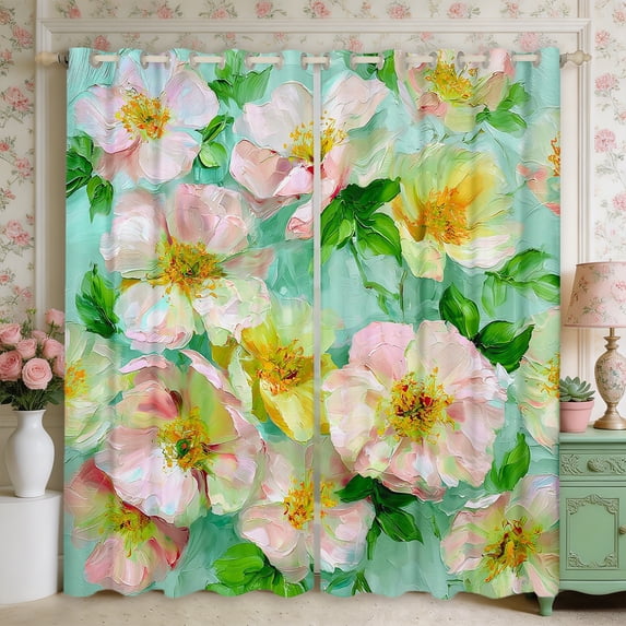 Manfei Gradient Floral Leaves Curtains and Drapes Pack of 2 (52x63 Each),Watercolor Botanical Black Out Curtains